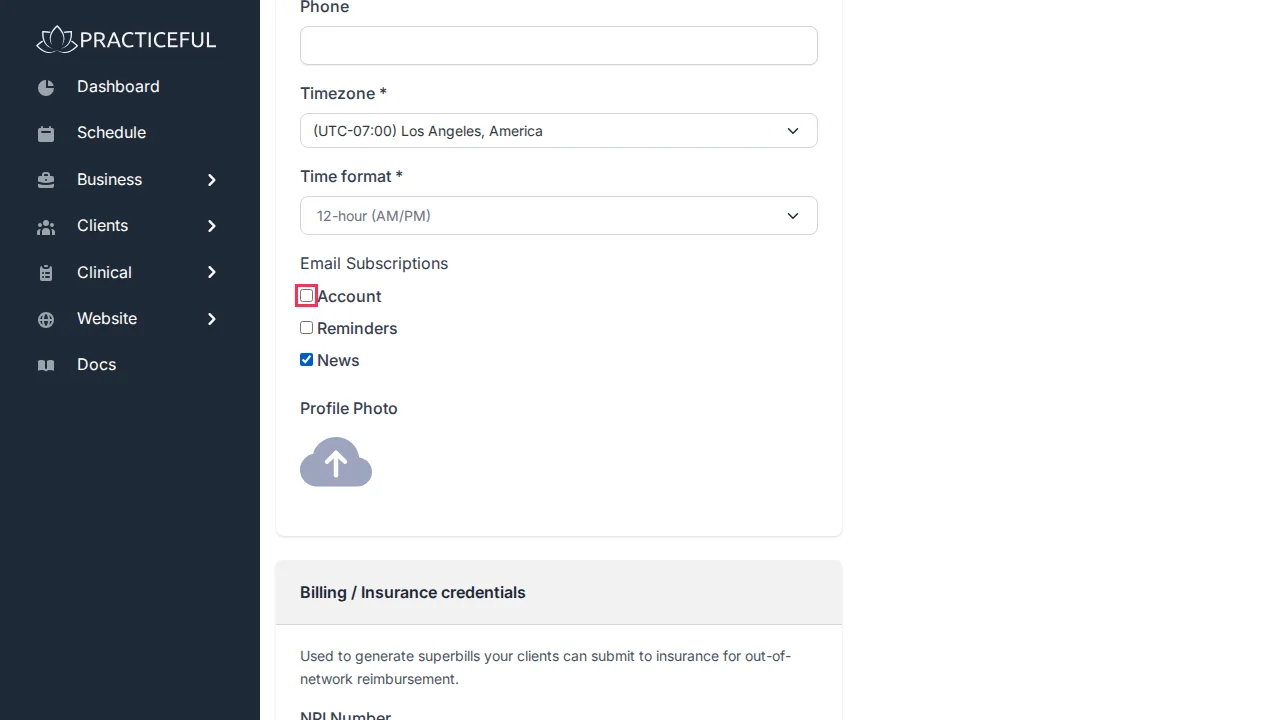 Profile screen
