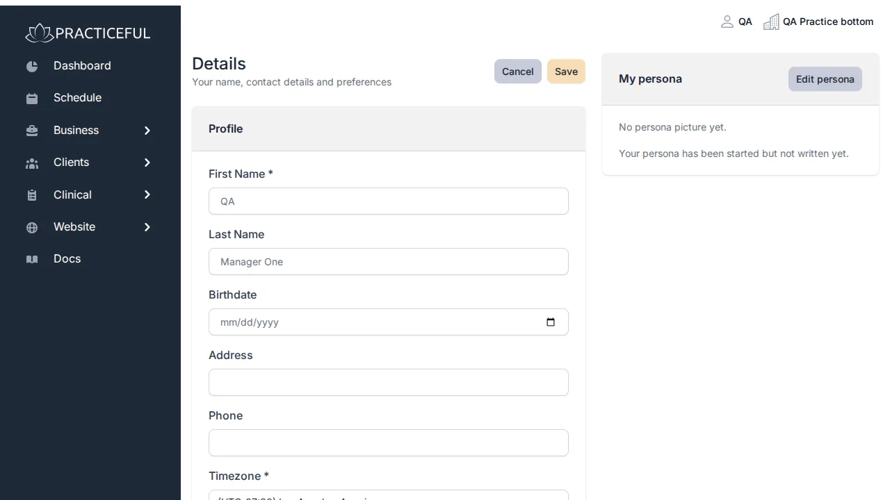 Profile screen