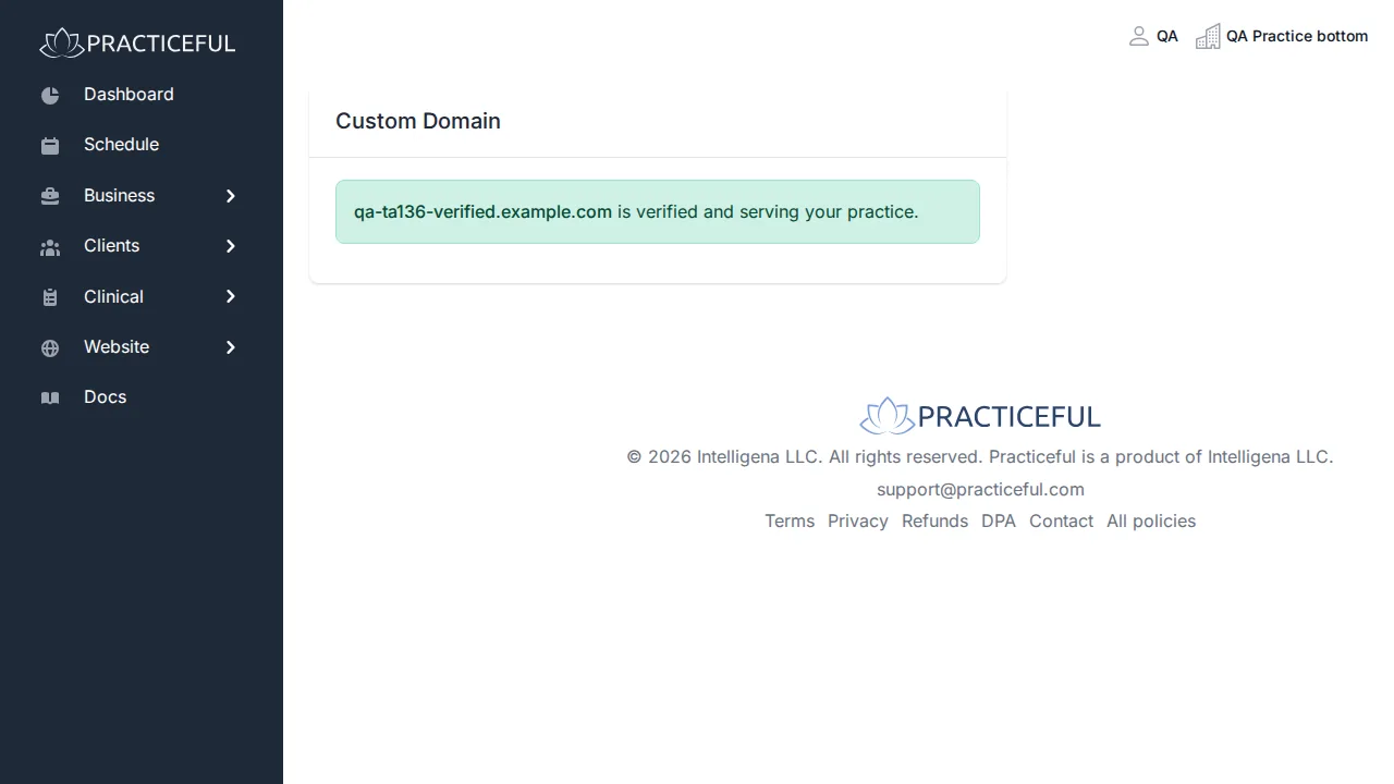 Custom Domain screen