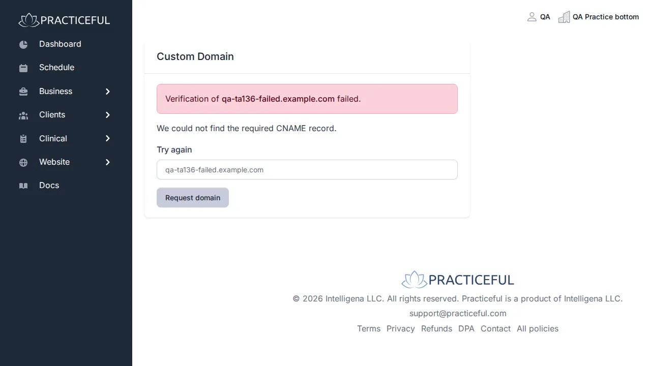 Custom Domain screen