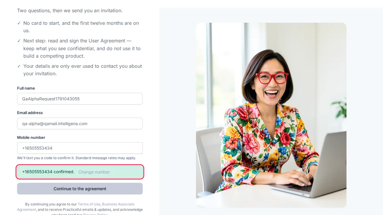 Create account / Request alpha access screen