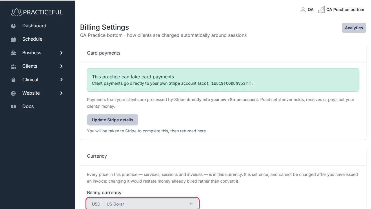 Billing Settings screen