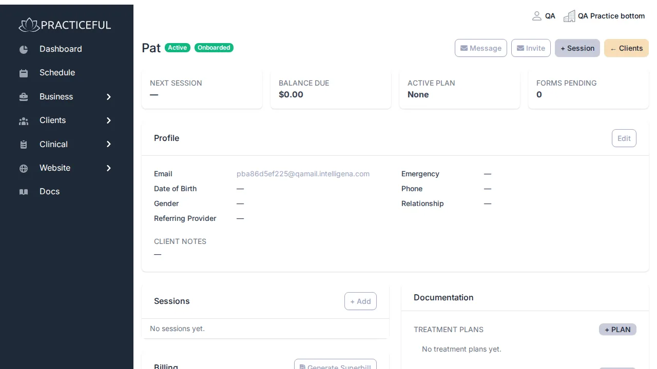 Client chart screen