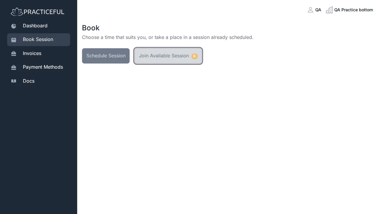 Book a session screen