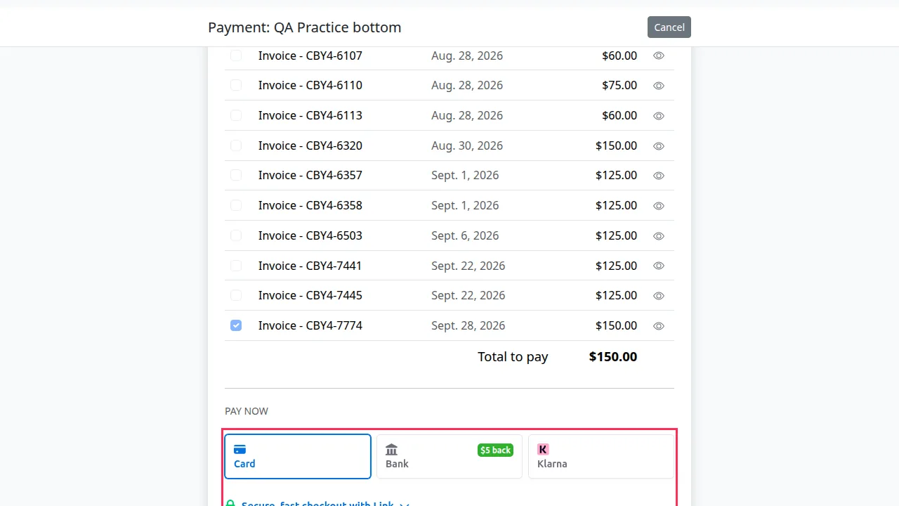 Pay an invoice screen