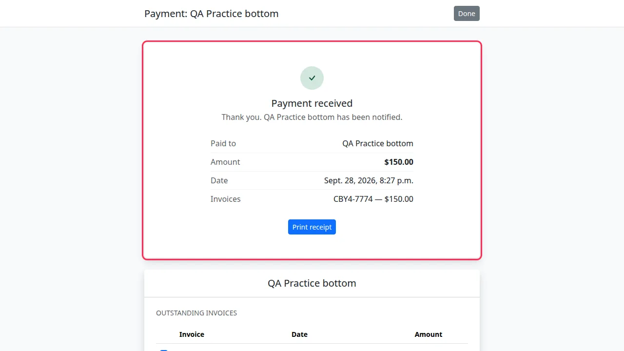 Pay an invoice screen