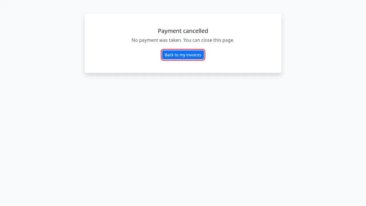 Payment cancelled screen