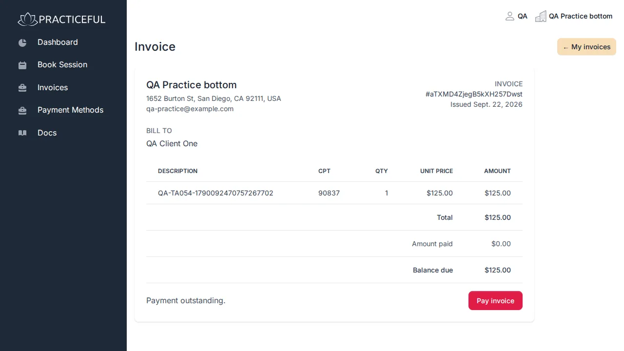 My invoices screen