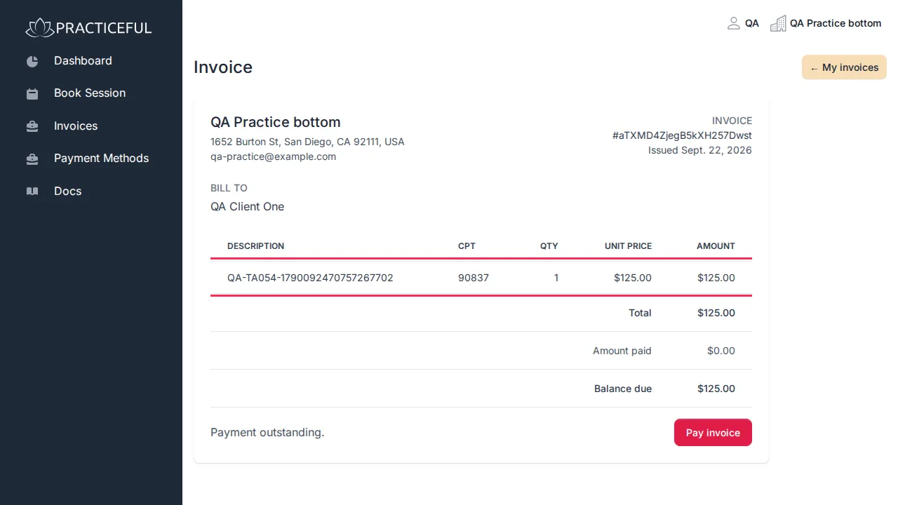 Invoice (client view) screen