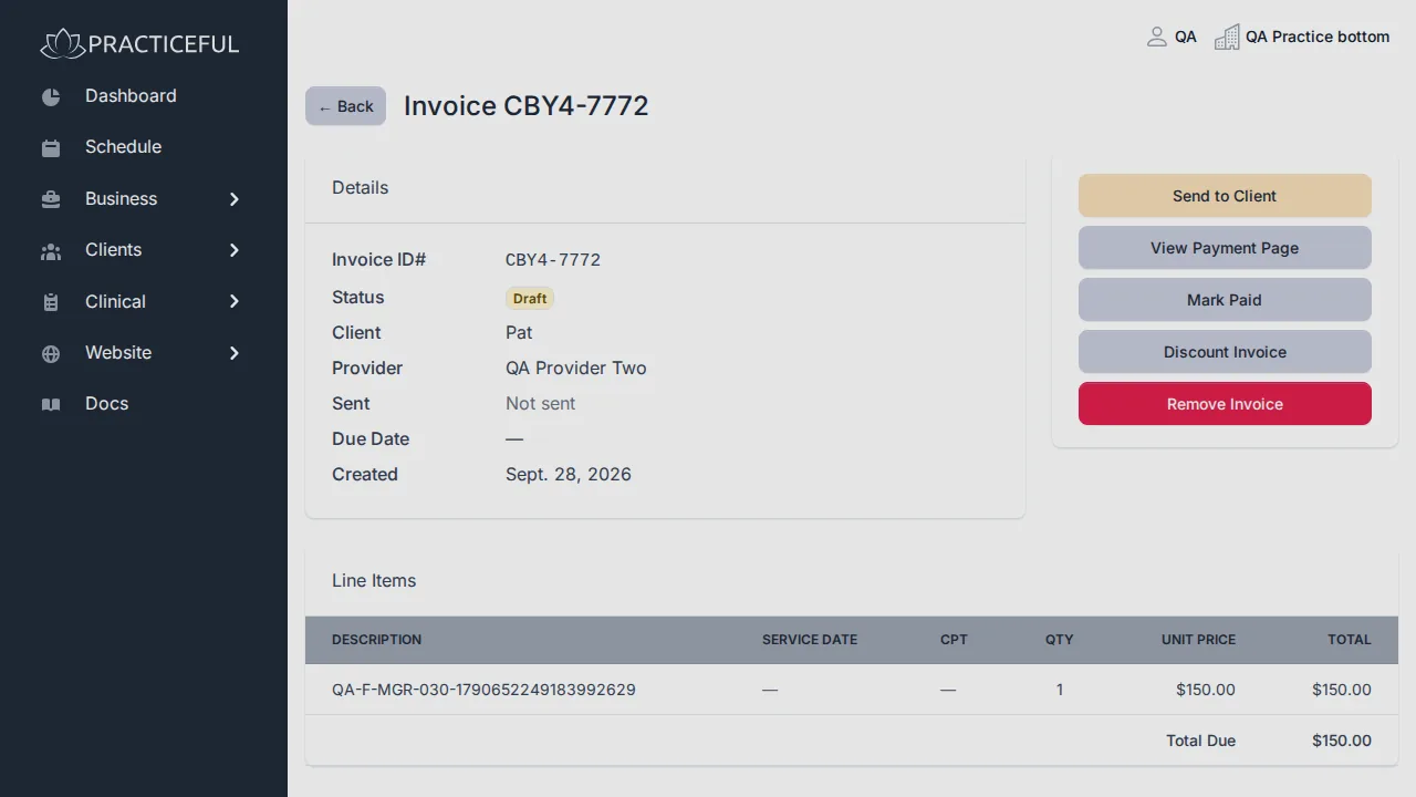 Invoice screen