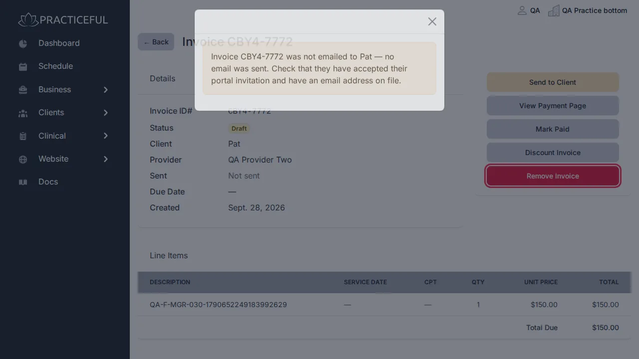 Invoice screen