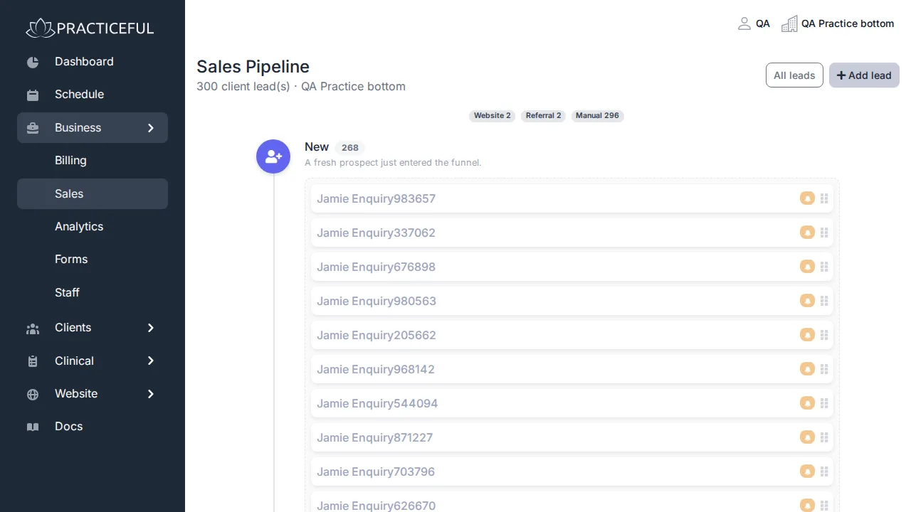 Sales Pipeline screen