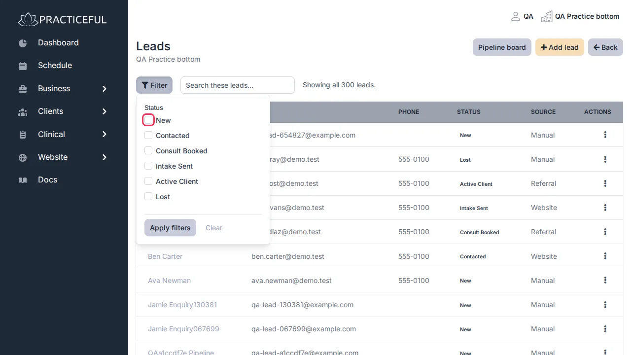 Leads screen