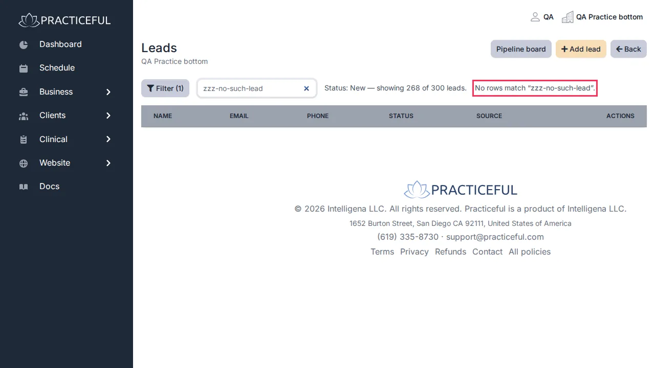 Leads screen