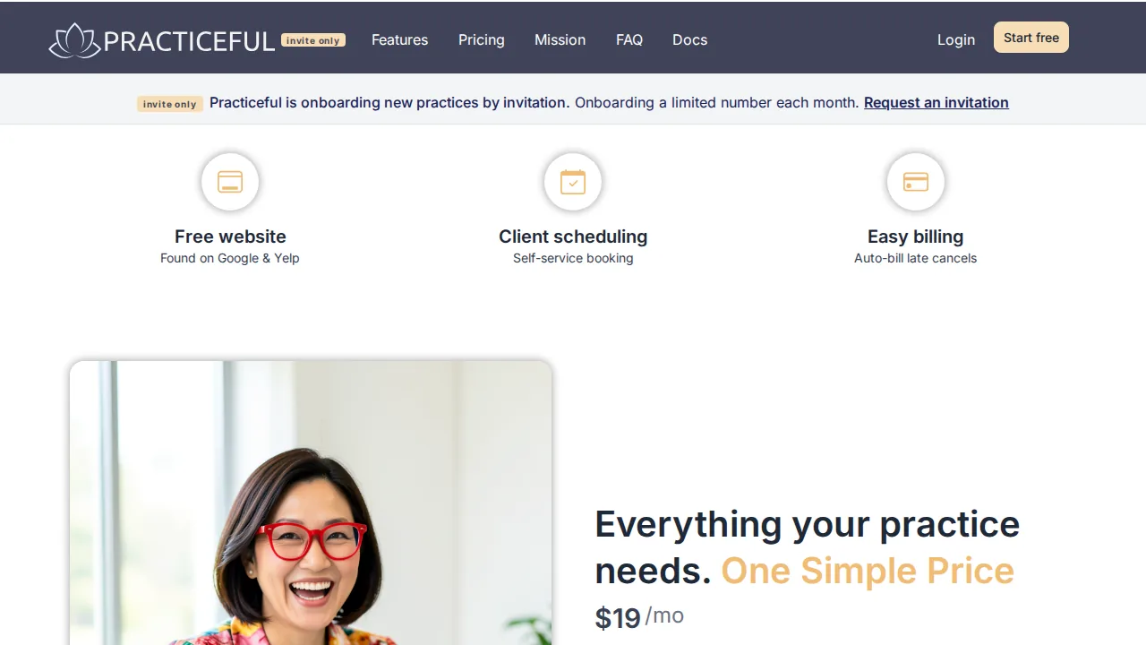 Practiceful marketing site screen