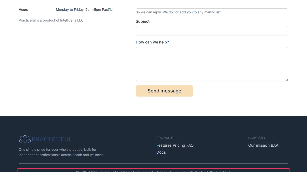 Contact us screen