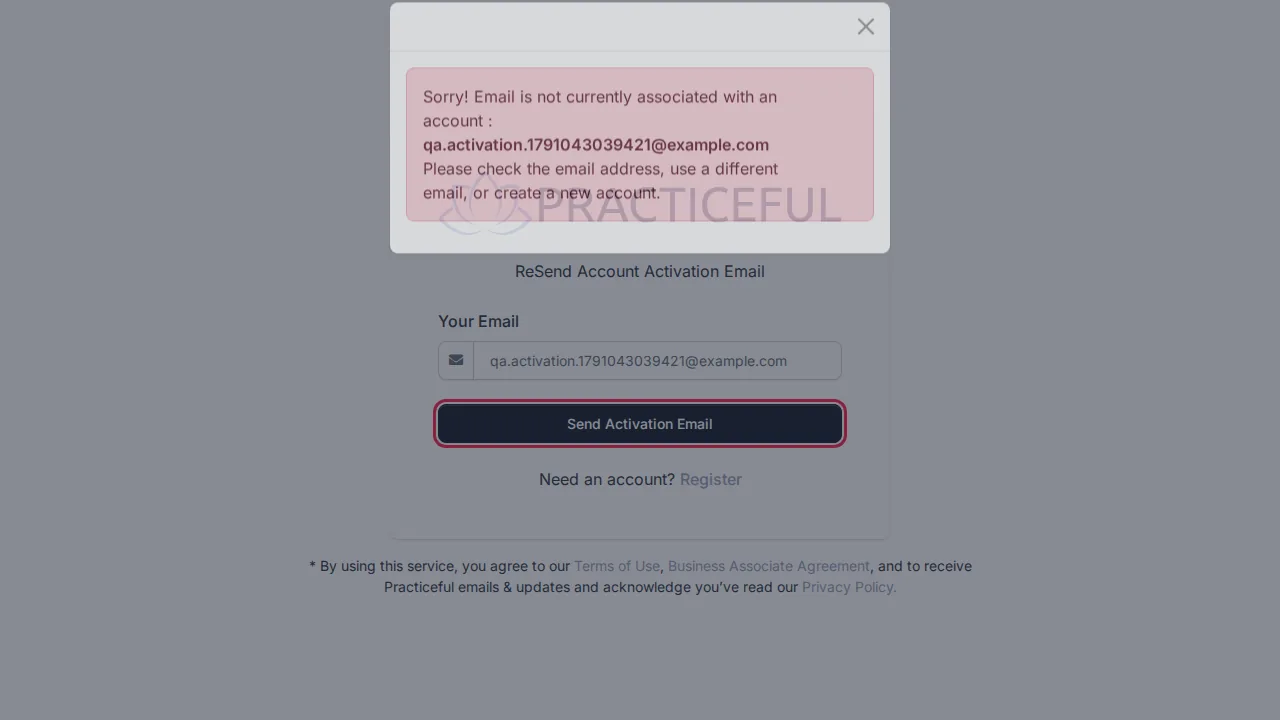Resend activation email screen